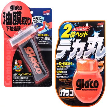 Soft99 Glaco Glass Compound Roll On Glaspolitur 100ml + Glaco Roll On Large Scheibenversiegelung 120ml