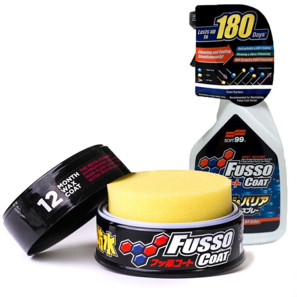 Soft99 Fusso Coat 12 Months Wax Dark hartes Autowachs 200g + Speed & Barrier Quick Detailer 500ml